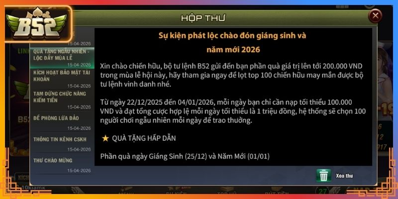 Lưu ý nhận khuyến mãi B52